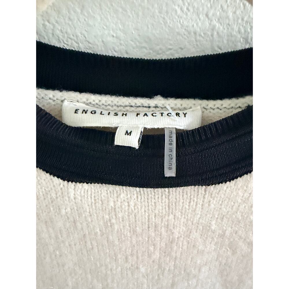 English Factory Cream Puff Sleeve Sweater Top Black Trim Gold M - Picture 8 of 10